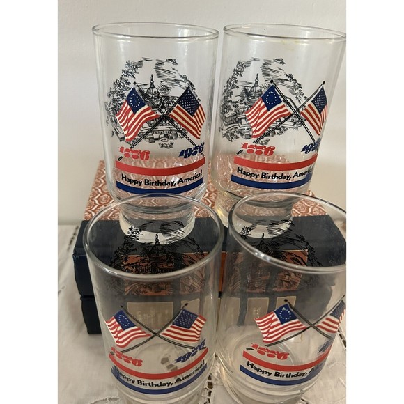 VTG Happy Birthday America Commemorative Glassware 1776-1976 Bicentennial USA 4 - Picture 2 of 9